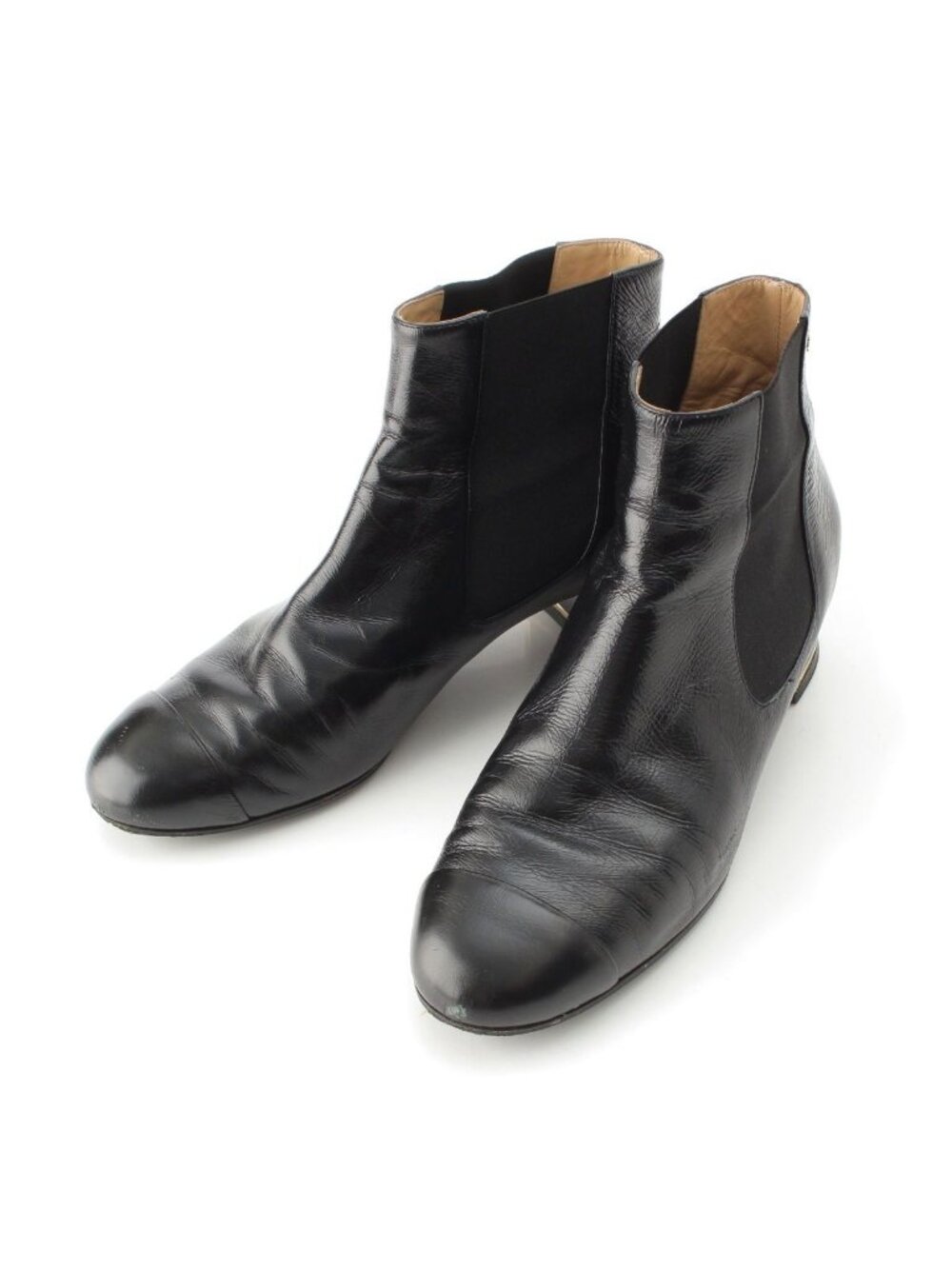 Chanel Leather Side Gore Short Boots Shoes Black